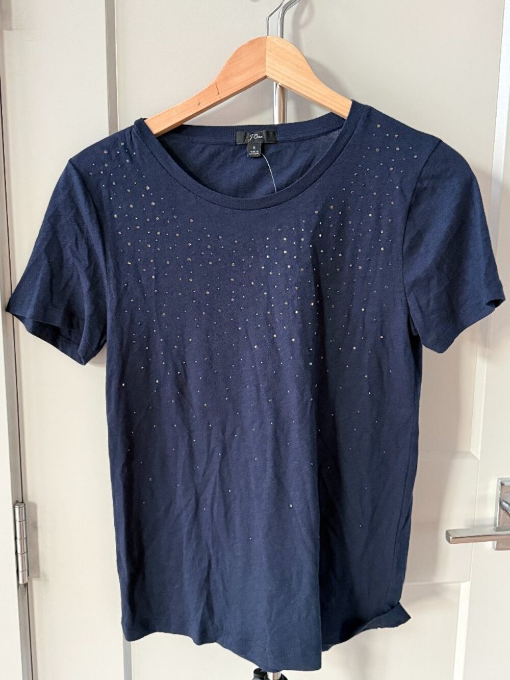 NWT J.Crew Rhinestone Studded Navy Tee Sparkle Embellished Short Sleeve Top - S